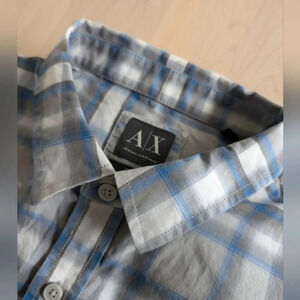 🇮🇹ARMANI EXCHANGE  Plaid Blue, Grey and White Shirt